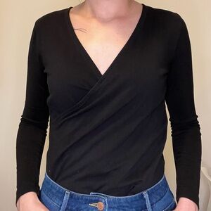 Frank & Oak Black Wrap Style Long Sleeve Top
